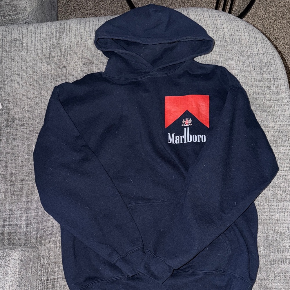 Marlboro Navy Blue Hoodie with Red Logo